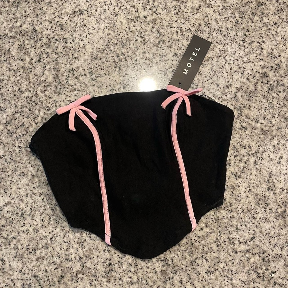 Motel Rocks Coquette Black Corset with Pink bows